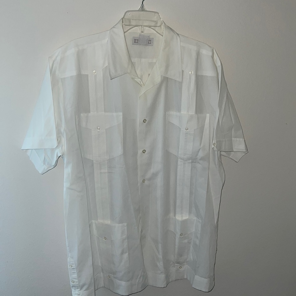 ROMANI white guayabera buttoned‎ down short sleeves 1X men’s shirt